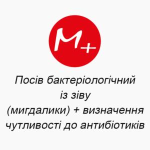 Посев бактериологический из зева (миндалины) + определение чувствительности к антибиотикам
