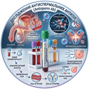 Медична інфографіка: Аналіз на антиспермальні антитіла (ASA) — діагностика імунологічного непліддя