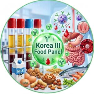 Medical infographic: Korea III Food Panel — diagnosis of food allergens and specific IgE