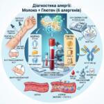 Медична інфографіка: Панель алергенів молоко і глютен — виявлення харчової непереносимості та специфічних IgE