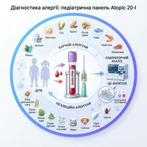 Медична інфографіка: Педіатрична панель Atopic 20-I — діагностика дитячих алергій за аналізом крові