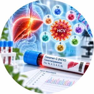 ПЛР-аналіз на РНК вірусу гепатиту C (HCV RNA) методом Real-time PCR з візуалізацією печінки та лабораторного обладнання — Меді Лаб Плюс
