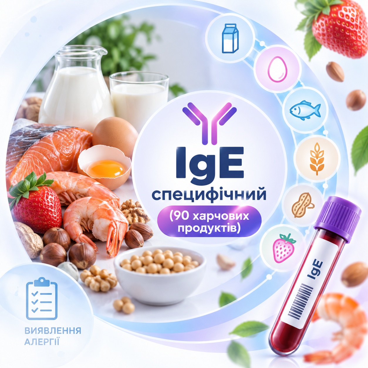 Панель IgE на харчові продукти — 90 алергенів Специфічний IgE до 90 харчових алергенів