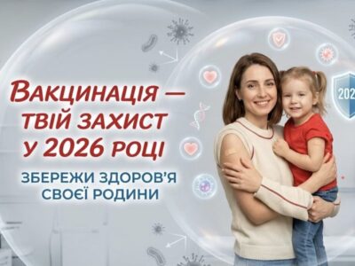 Щаслива мати тримає на руках доньку в медичному кабінеті. Вони захищені прозорою кулею-щитом, яка відбиває віруси.