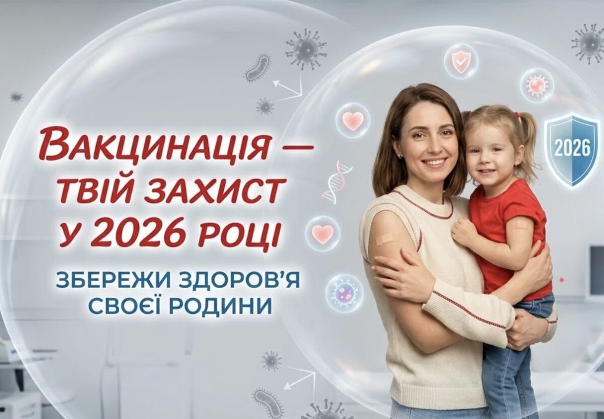 Щаслива мати тримає на руках доньку в медичному кабінеті. Вони захищені прозорою кулею-щитом, яка відбиває віруси.