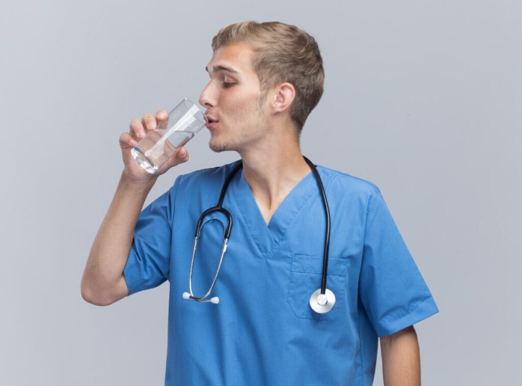 A glass of water next to a referral for analysis
