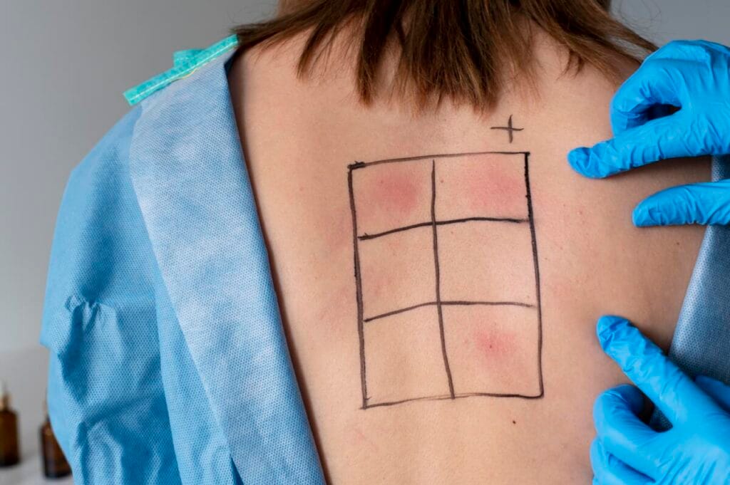 A lab technician analyzes the component composition of allergens in a blood sample