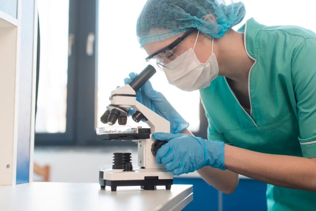 smear under a microscope, image of trichomonads