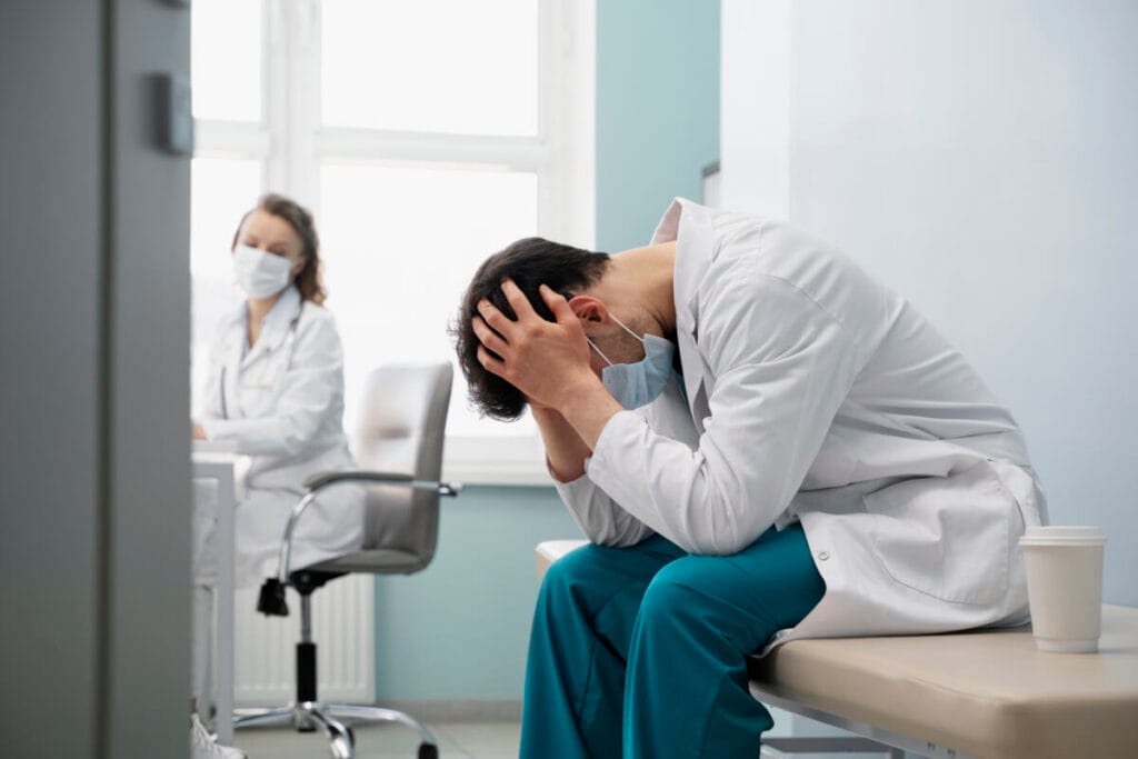 Woman with a headache in a state of emotional stress