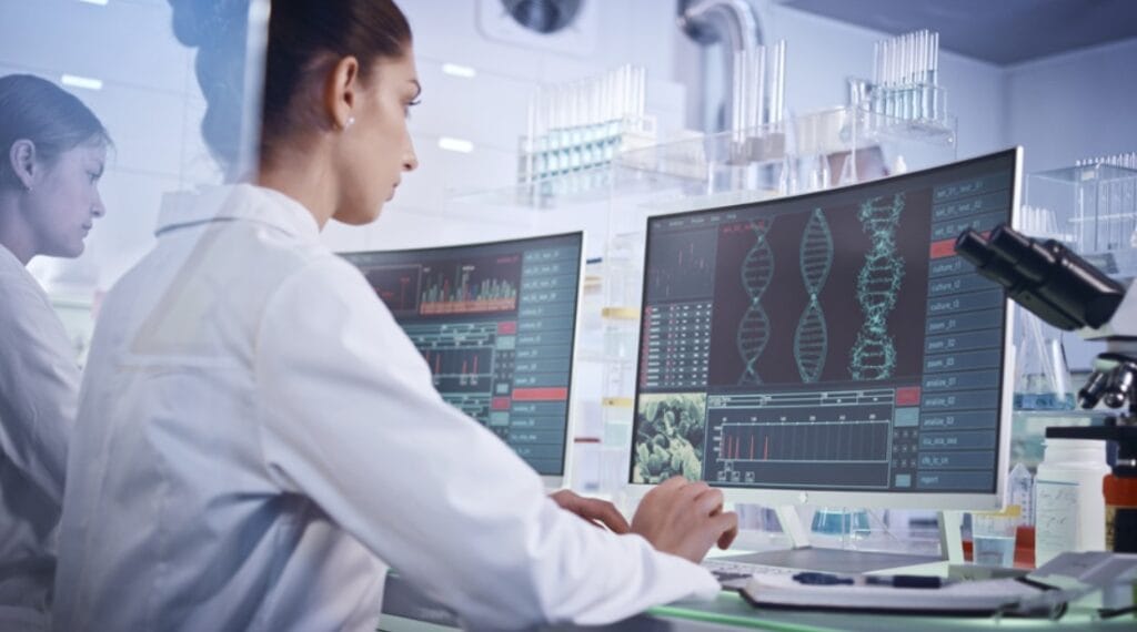 DNA research in the laboratory with a focus on genetic mutations