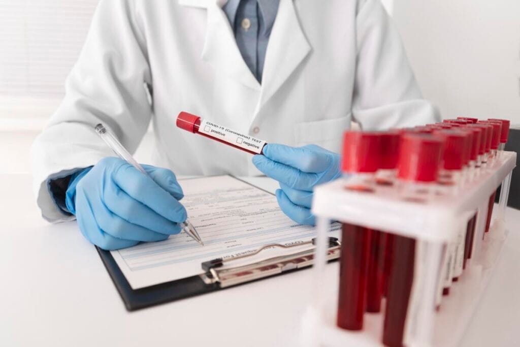 A patient donates blood to check for anemia
