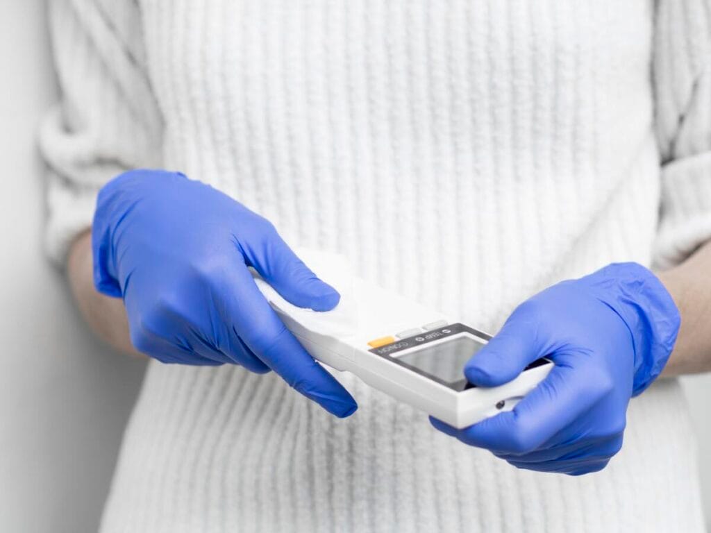 Patient uses a contactless sensor to measure glucose