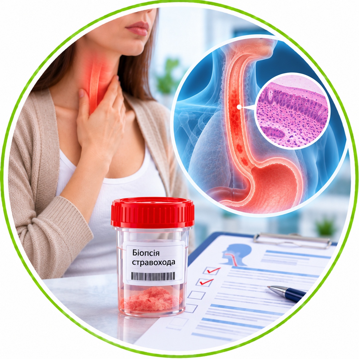 Esophageal biopsy — examination of biopsy material Esophageal biopsy — biopsy material for laboratory examination