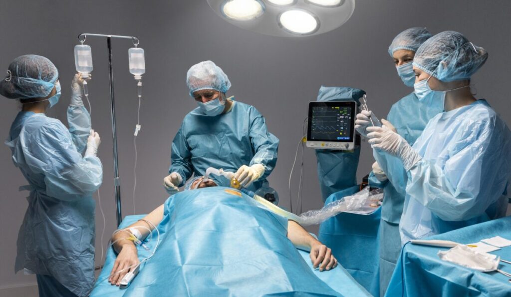 the patient takes tests before surgery in the laboratory
