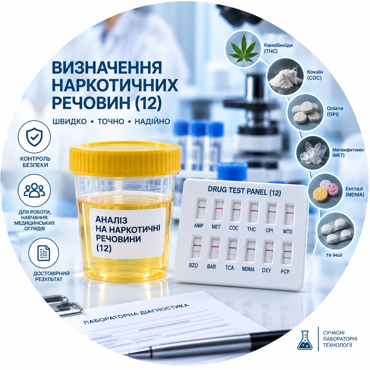 Визначення наркотичних речовин (12) — тестування в лабораторії Визначення наркотичних речовин (12) — лабораторний аналіз